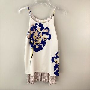 Anthropologie Porridge White Layered Tank with Blue and Yellow Floral Design NWT